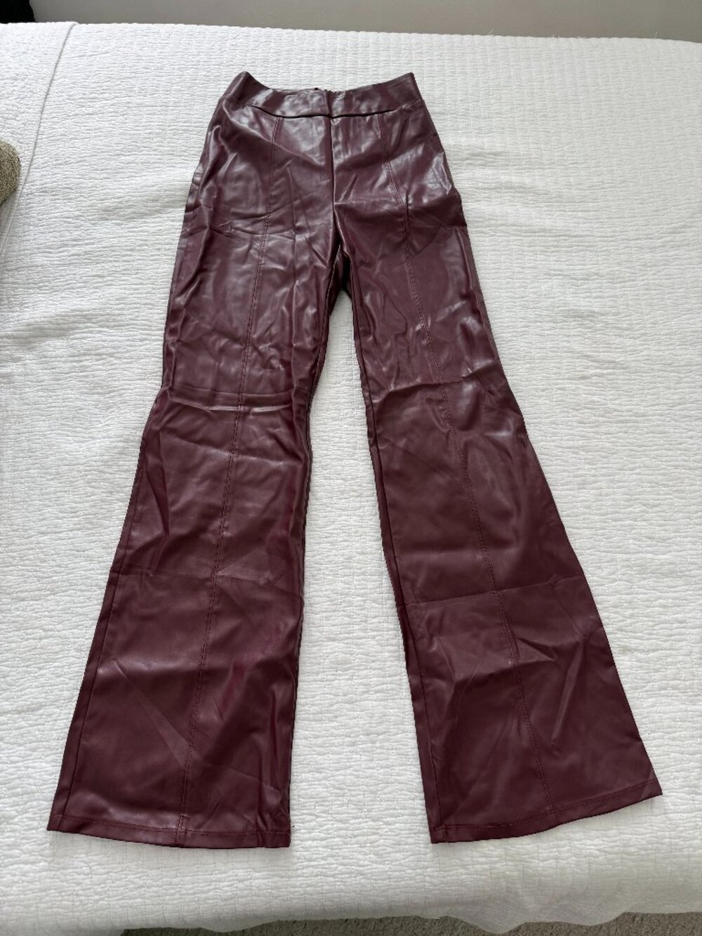 Maroon Faux Leather Flare Pants